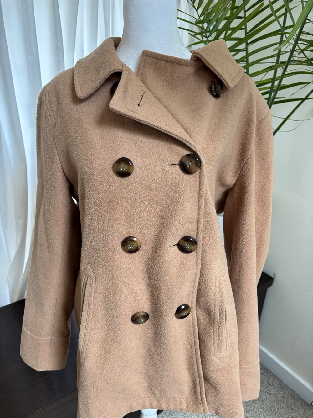 Old Navy Camel Double-Breasted Pea Coat. LARGE - Picture 2 of 7
